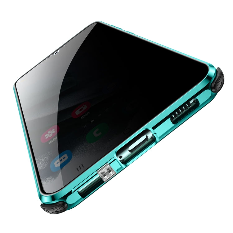 For Samsung Galaxy S21 5G Four-corner Shockproof Anti-peeping Magnetic Metal Frame Double-sided Tempered Glass Case