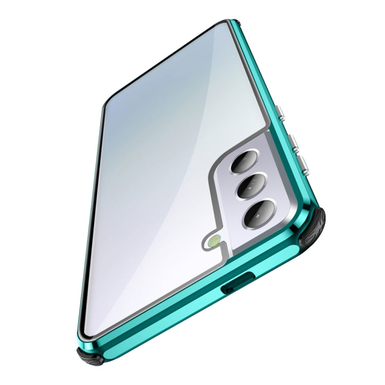 For Samsung Galaxy S21 5G Four-corner Shockproof Anti-peeping Magnetic Metal Frame Double-sided Tempered Glass Case