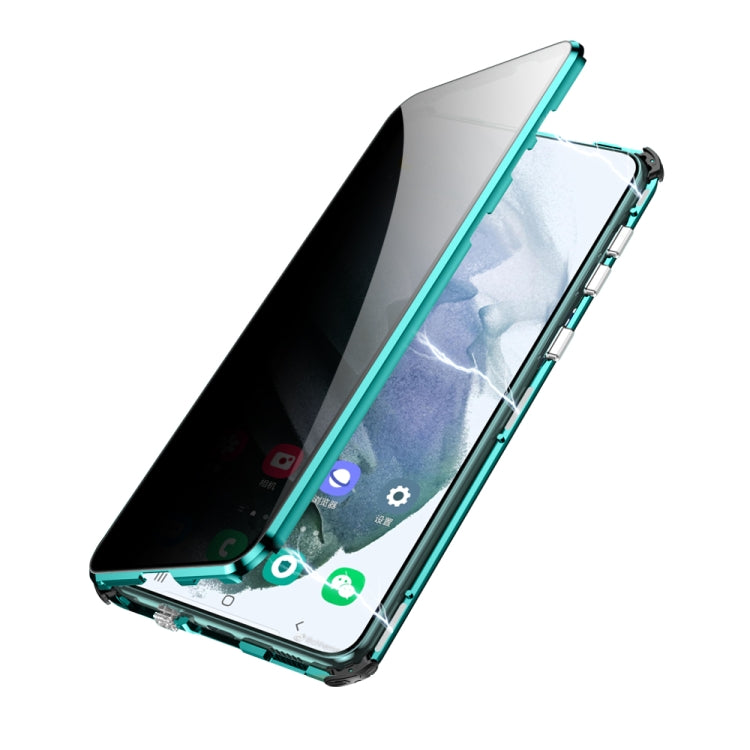 For Samsung Galaxy S21 5G Four-corner Shockproof Anti-peeping Magnetic Metal Frame Double-sided Tempered Glass Case