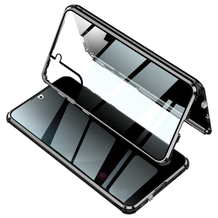 For Samsung Galaxy S21 5G Four-corner Shockproof Anti-peeping Magnetic Metal Frame Double-sided Tempered Glass Case