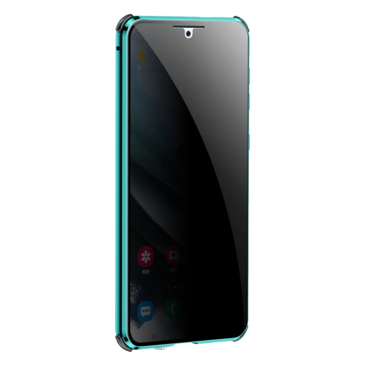 For Samsung Galaxy S21 5G Four-corner Shockproof Anti-peeping Magnetic Metal Frame Double-sided Tempered Glass Case