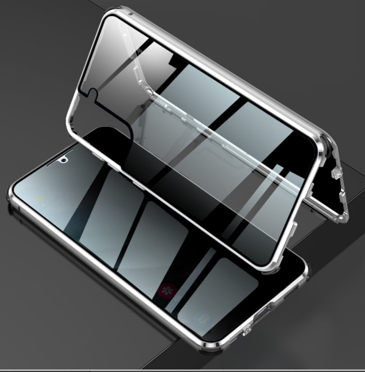 For Samsung Galaxy S21 5G Four-corner Shockproof Anti-peeping Magnetic Metal Frame Double-sided Tempered Glass Case