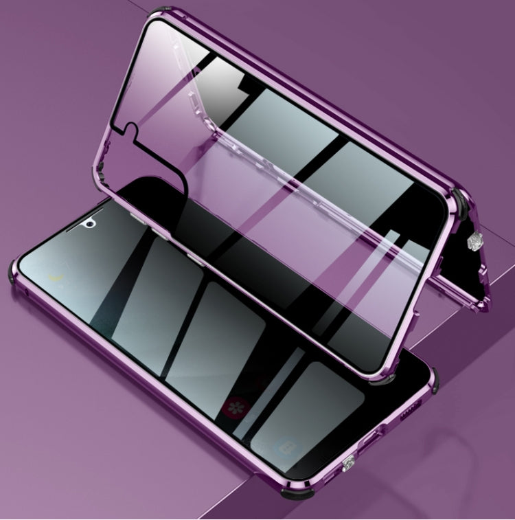 For Samsung Galaxy S21+ 5G Four-corner Shockproof Anti-peeping Magnetic Metal Frame Double-sided Tempered Glass Case