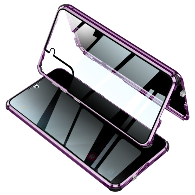 For Samsung Galaxy S21+ 5G Four-corner Shockproof Anti-peeping Magnetic Metal Frame Double-sided Tempered Glass Case