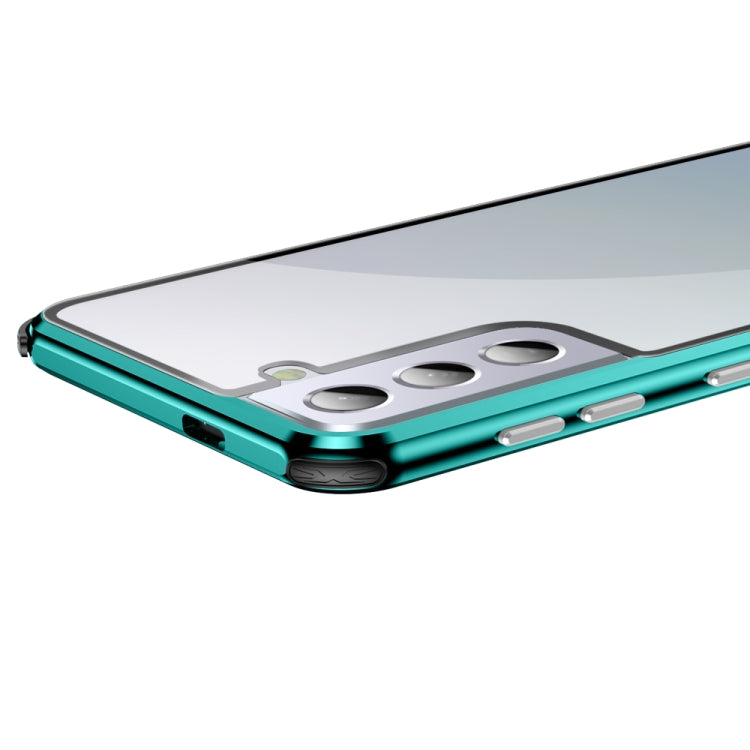 For Samsung Galaxy S21+ 5G Four-corner Shockproof Anti-peeping Magnetic Metal Frame Double-sided Tempered Glass Case