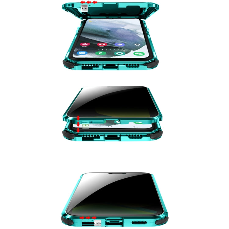 For Samsung Galaxy S21+ 5G Four-corner Shockproof Anti-peeping Magnetic Metal Frame Double-sided Tempered Glass Case