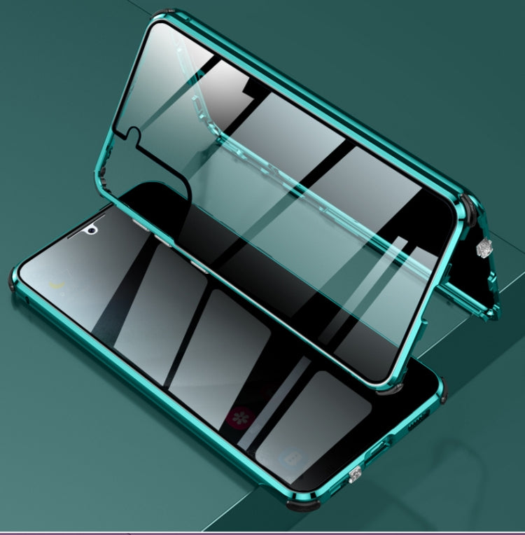 For Samsung Galaxy S21+ 5G Four-corner Shockproof Anti-peeping Magnetic Metal Frame Double-sided Tempered Glass Case