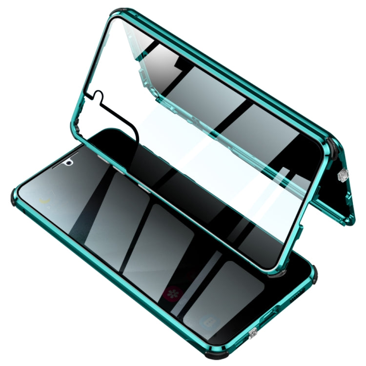 For Samsung Galaxy S21+ 5G Four-corner Shockproof Anti-peeping Magnetic Metal Frame Double-sided Tempered Glass Case