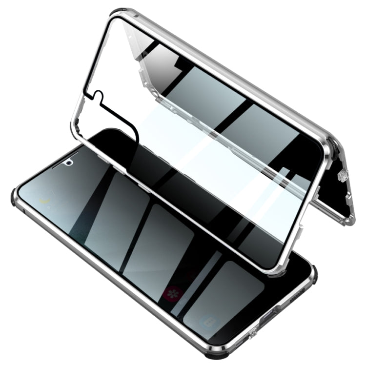 For Samsung Galaxy S21+ 5G Four-corner Shockproof Anti-peeping Magnetic Metal Frame Double-sided Tempered Glass Case