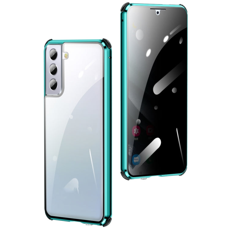 For Samsung Galaxy S21+ 5G Four-corner Shockproof Anti-peeping Magnetic Metal Frame Double-sided Tempered Glass Case