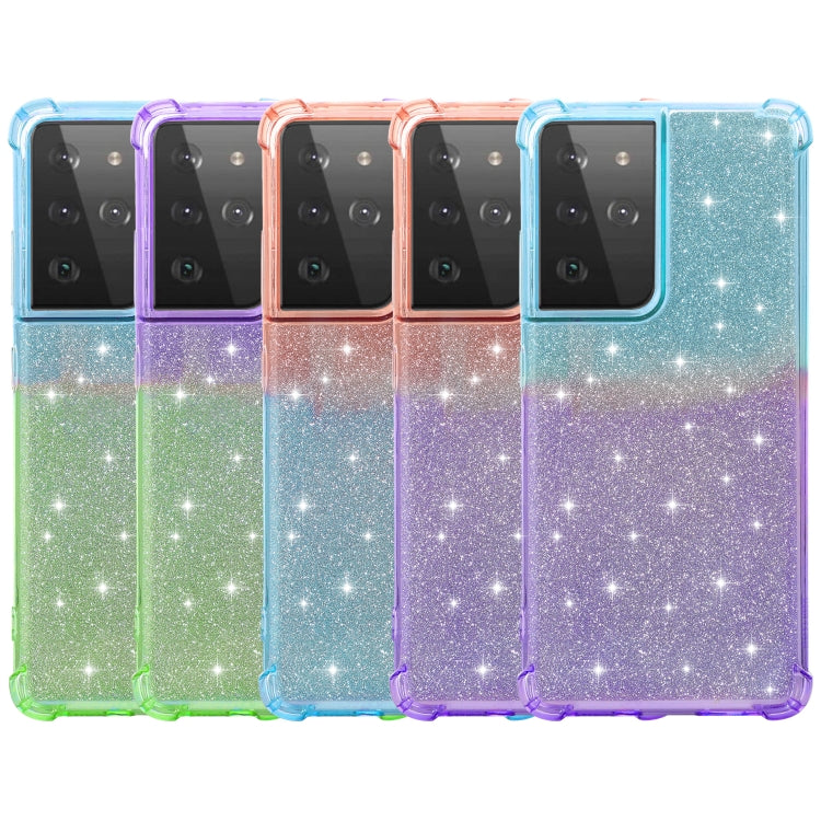 For Samsung Galaxy S21 5G Gradient Glitter Powder Shockproof TPU Protective Case