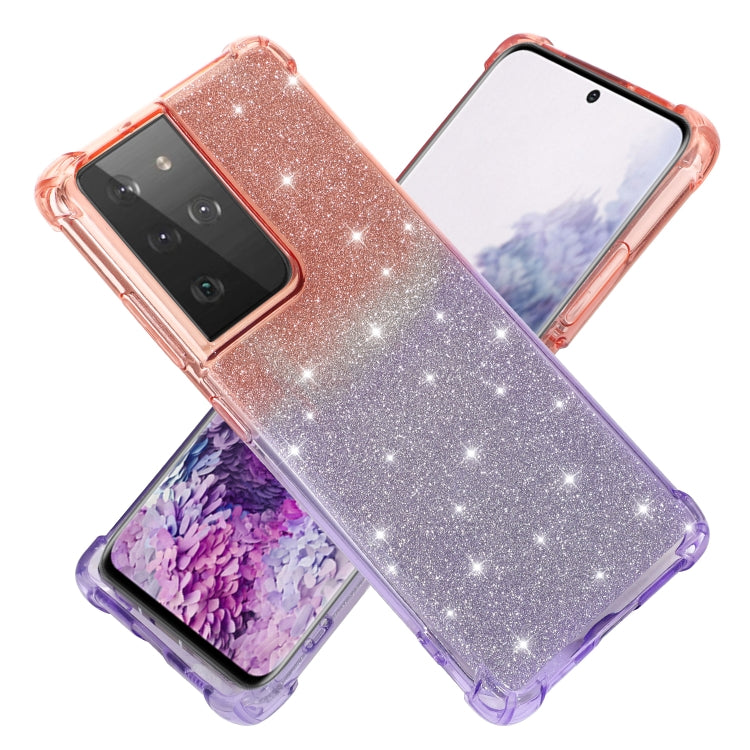 For Samsung Galaxy S21 5G Gradient Glitter Powder Shockproof TPU Protective Case