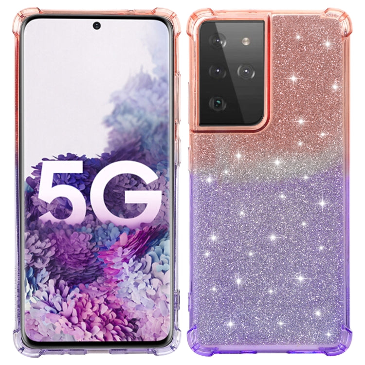For Samsung Galaxy S21 Ultra 5G Gradient Glitter Powder Shockproof TPU Protective Case