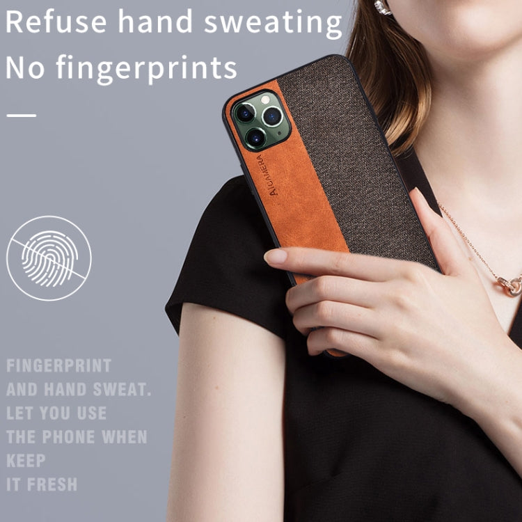 For iPhone 11 Shockproof Hot-pressed Splicing PU + Cloth Protective Case