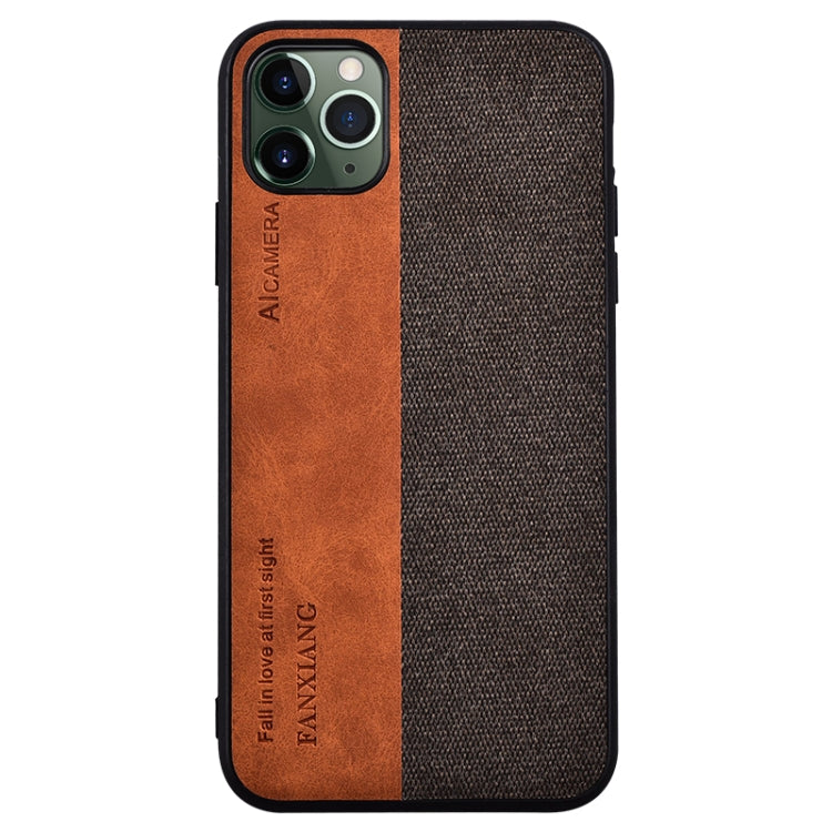 For iPhone 11 Shockproof Hot-pressed Splicing PU + Cloth Protective Case