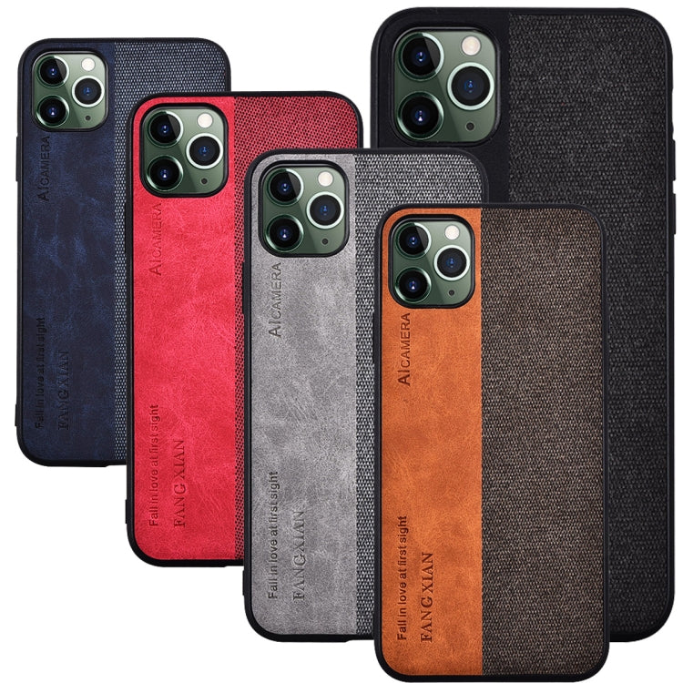 For iPhone 11 Pro Shockproof Hot-pressed Splicing PU + Cloth Protective Case