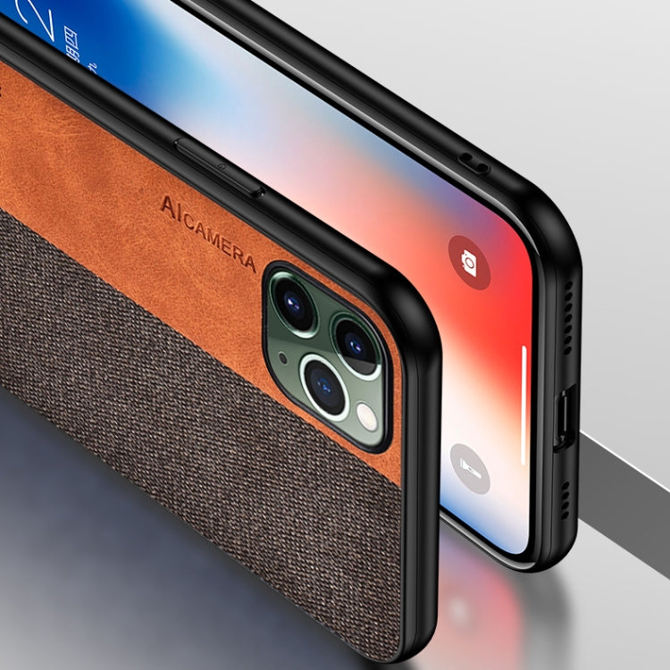 For iPhone 11 Pro Max Shockproof Hot-pressed Splicing PU + Cloth Protective Case