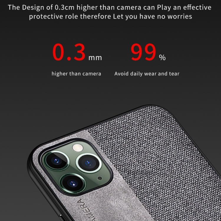 For iPhone 11 Pro Max Shockproof Hot-pressed Splicing PU + Cloth Protective Case