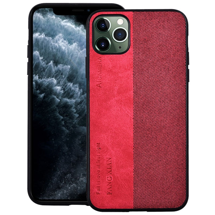 For iPhone 11 Pro Max Shockproof Hot-pressed Splicing PU + Cloth Protective Case