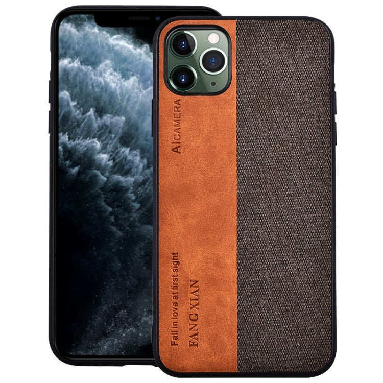 For iPhone 11 Pro Max Shockproof Hot-pressed Splicing PU + Cloth Protective Case