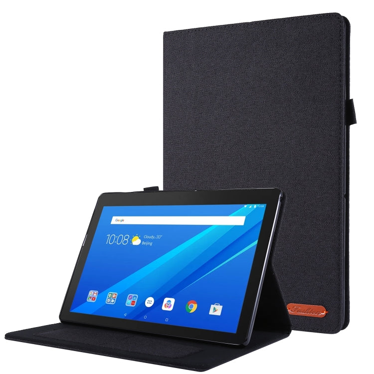 For Lenovo Tab E10 Horizontal Flip TPU + Fabric PU Leather Protective Case with Name Card Clip