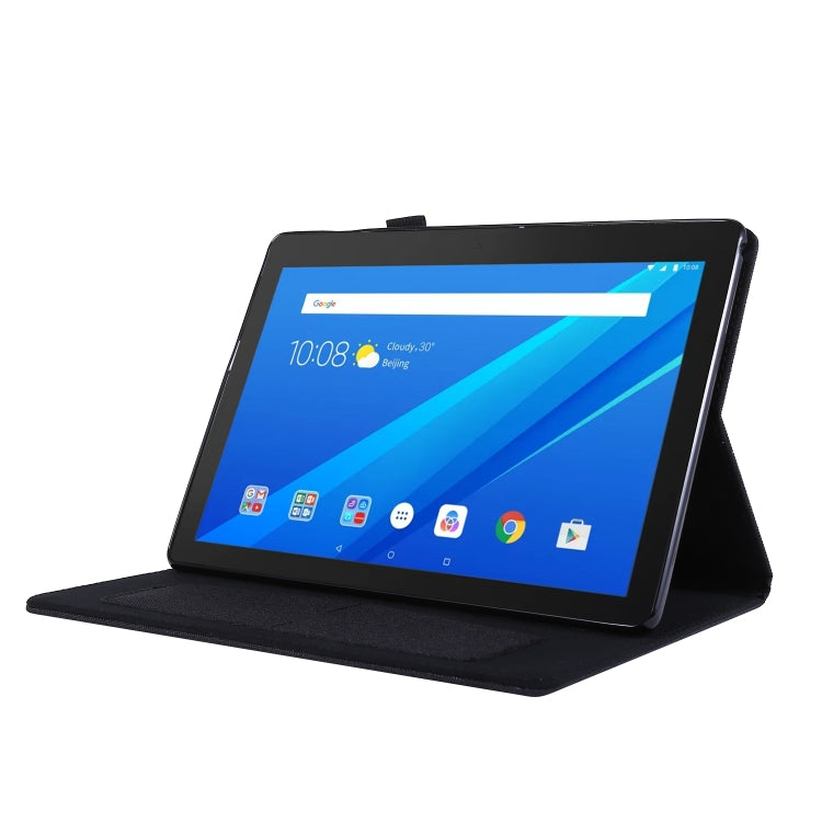 For Lenovo Tab E10 Horizontal Flip TPU + Fabric PU Leather Protective Case with Name Card Clip