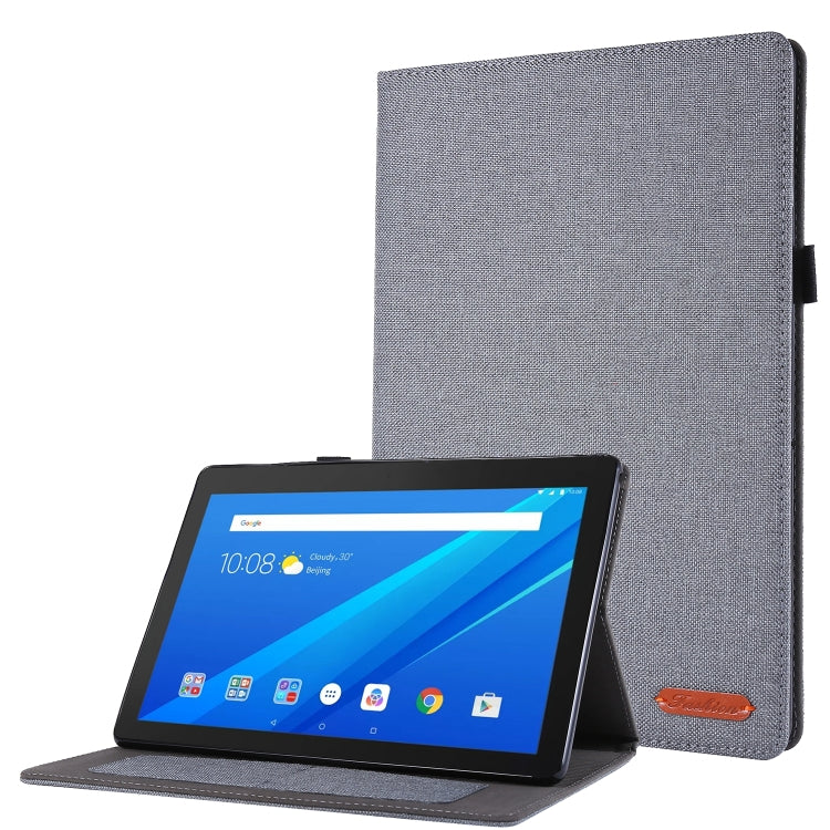 For Lenovo Tab E10 Horizontal Flip TPU + Fabric PU Leather Protective Case with Name Card Clip