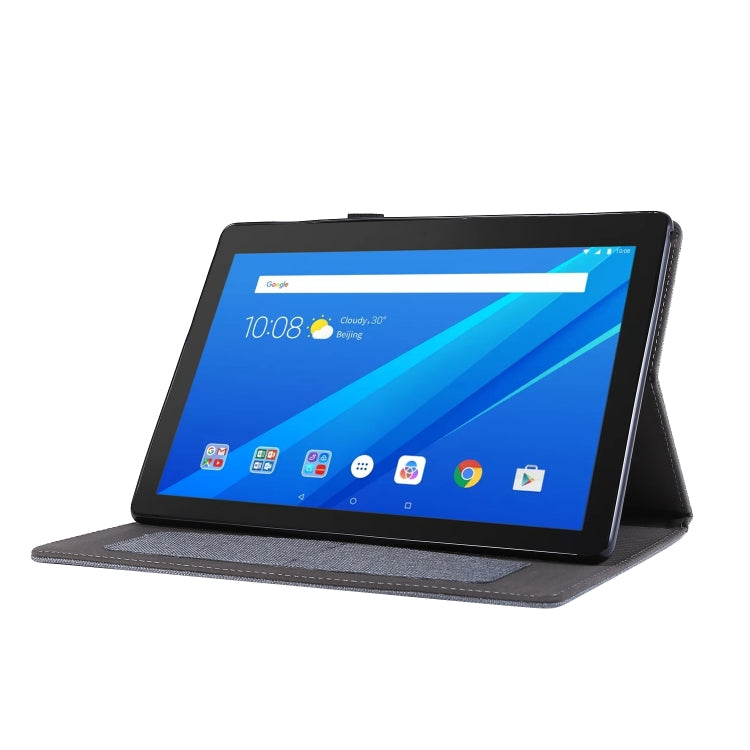 For Lenovo Tab E10 Horizontal Flip TPU + Fabric PU Leather Protective Case with Name Card Clip