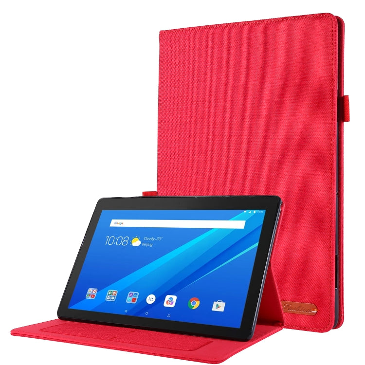 For Lenovo Tab E10 Horizontal Flip TPU + Fabric PU Leather Protective Case with Name Card Clip