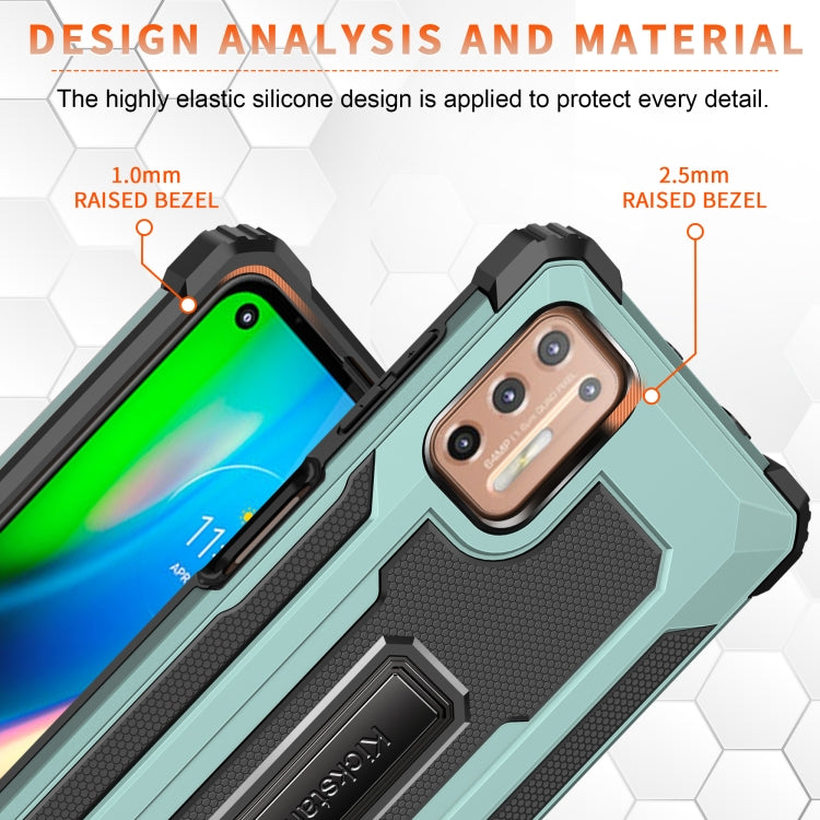 For Motorola Moto G9 Plus Knight Jazz PC+TPU Shockproof Protective Case with Foldable Holder