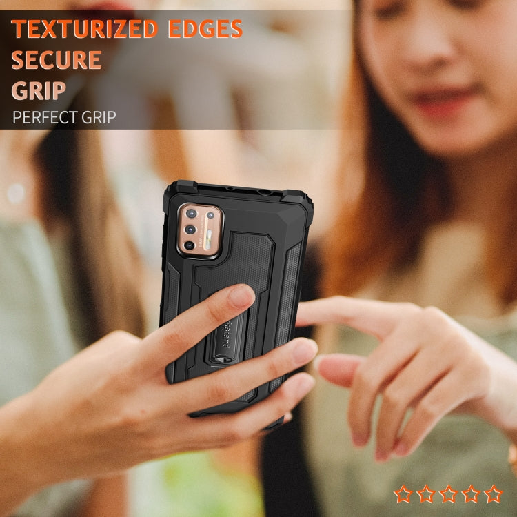 For Motorola Moto G9 Plus Knight Jazz PC+TPU Shockproof Protective Case with Foldable Holder