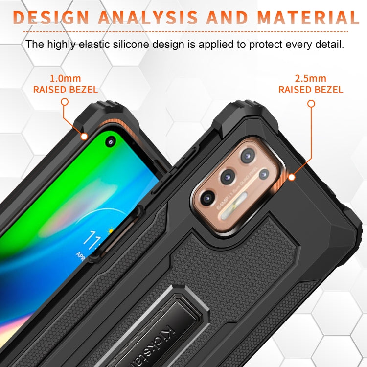 For Motorola Moto G9 Plus Knight Jazz PC+TPU Shockproof Protective Case with Foldable Holder