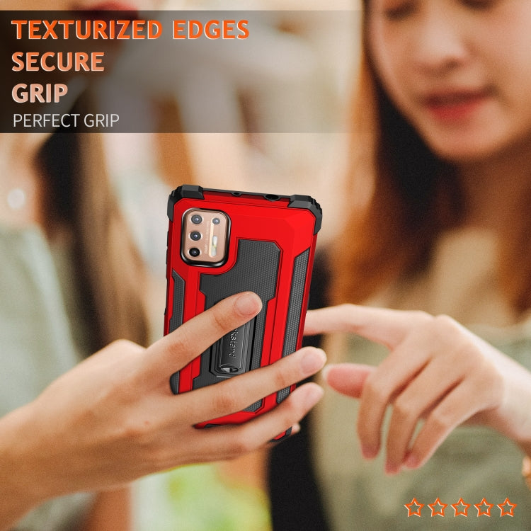 For Motorola Moto G9 Plus Knight Jazz PC+TPU Shockproof Protective Case with Foldable Holder
