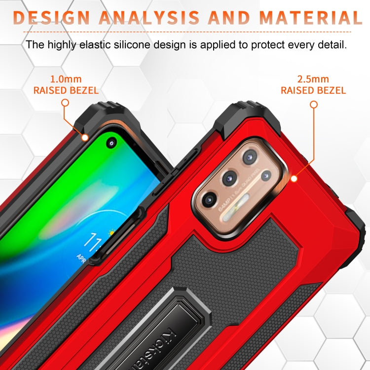 For Motorola Moto G9 Plus Knight Jazz PC+TPU Shockproof Protective Case with Foldable Holder
