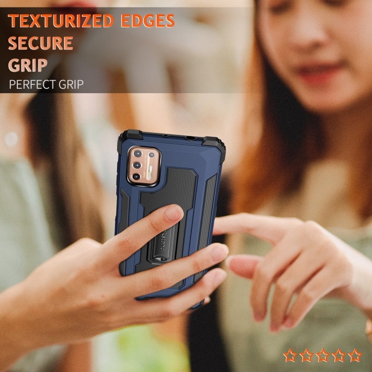 For Motorola Moto G9 Plus Knight Jazz PC+TPU Shockproof Protective Case with Foldable Holder