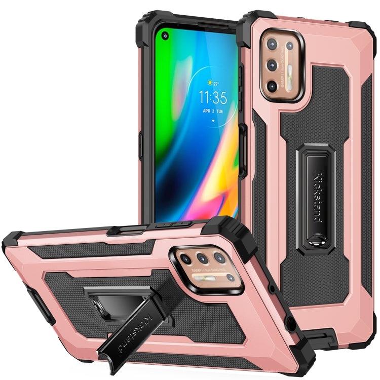For Motorola Moto G9 Plus Knight Jazz PC+TPU Shockproof Protective Case with Foldable Holder