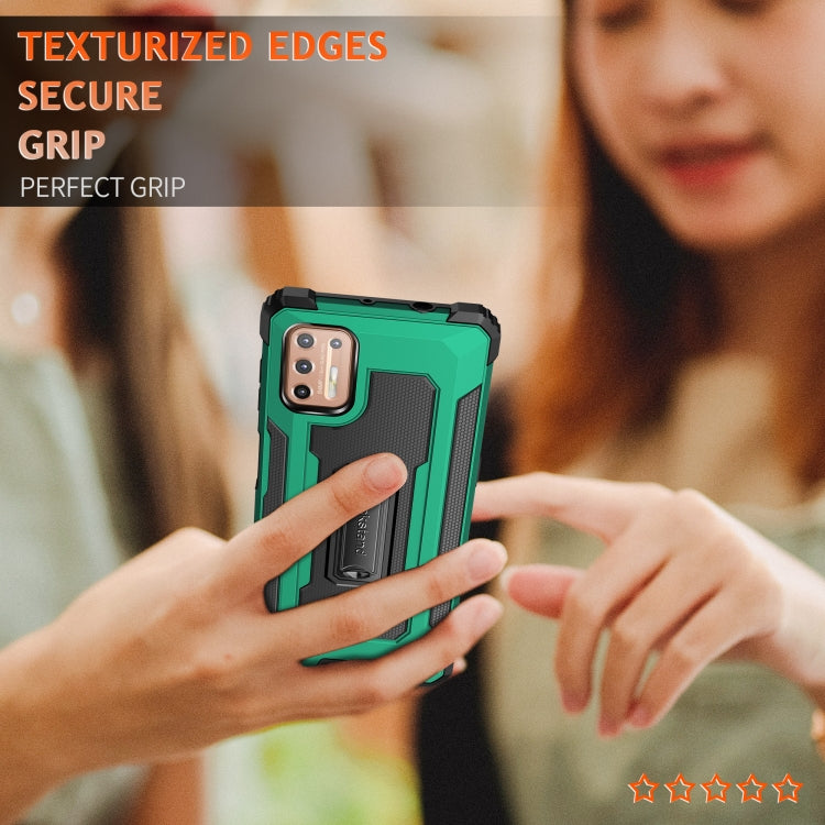 For Motorola Moto G9 Plus Knight Jazz PC+TPU Shockproof Protective Case with Foldable Holder