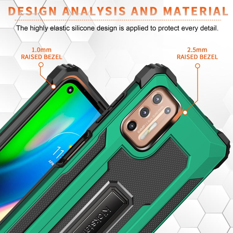 For Motorola Moto G9 Plus Knight Jazz PC+TPU Shockproof Protective Case with Foldable Holder