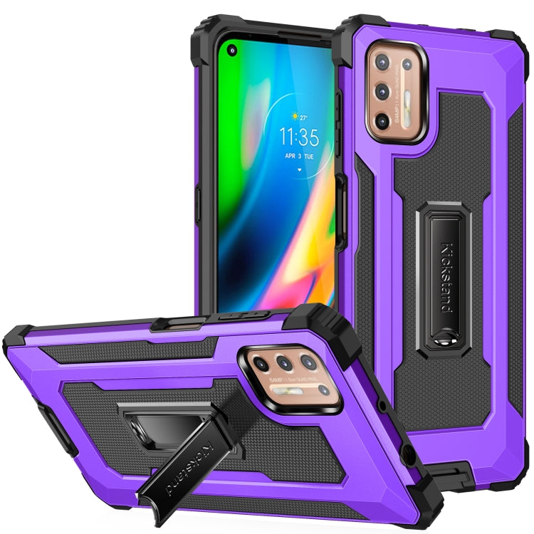 For Motorola Moto G9 Plus Knight Jazz PC+TPU Shockproof Protective Case with Foldable Holder