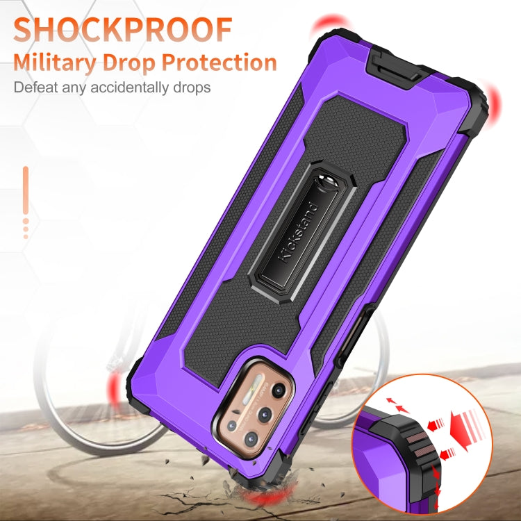 For Motorola Moto G9 Plus Knight Jazz PC+TPU Shockproof Protective Case with Foldable Holder