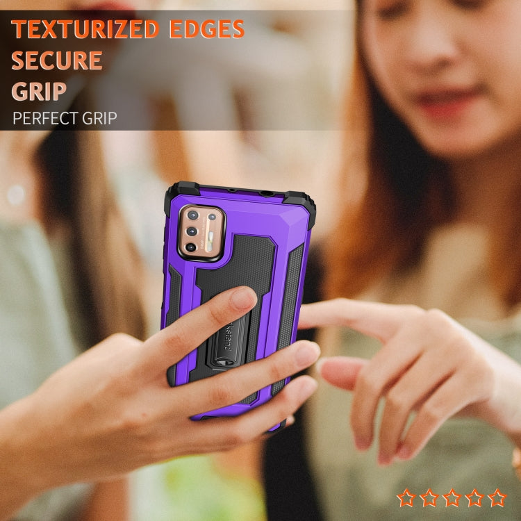 For Motorola Moto G9 Plus Knight Jazz PC+TPU Shockproof Protective Case with Foldable Holder