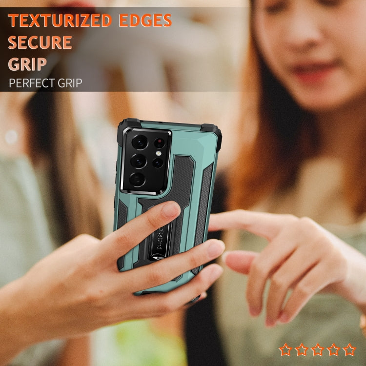 For Samsung Galaxy S21 Ultra 5G Knight Jazz PC+TPU Shockproof Protective Case with Foldable Holder