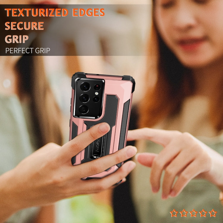 For Samsung Galaxy S21 Ultra 5G Knight Jazz PC+TPU Shockproof Protective Case with Foldable Holder