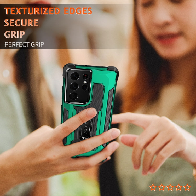 For Samsung Galaxy S21 Ultra 5G Knight Jazz PC+TPU Shockproof Protective Case with Foldable Holder