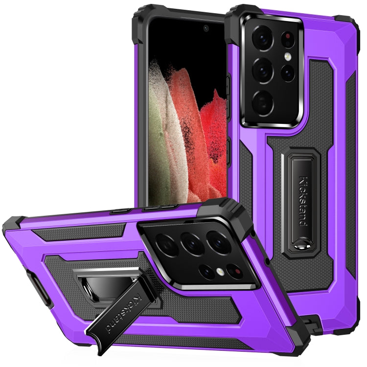 For Samsung Galaxy S21 Ultra 5G Knight Jazz PC+TPU Shockproof Protective Case with Foldable Holder