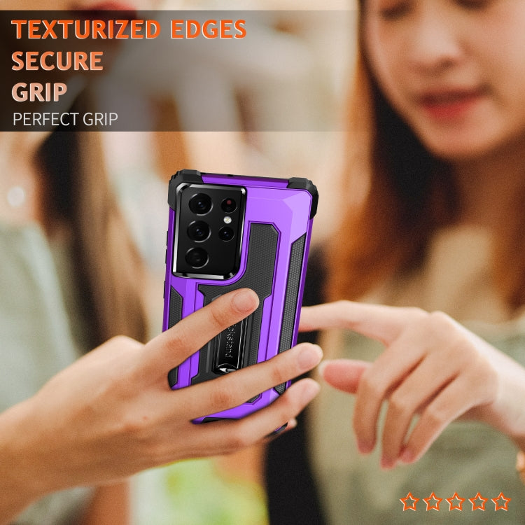 For Samsung Galaxy S21 Ultra 5G Knight Jazz PC+TPU Shockproof Protective Case with Foldable Holder