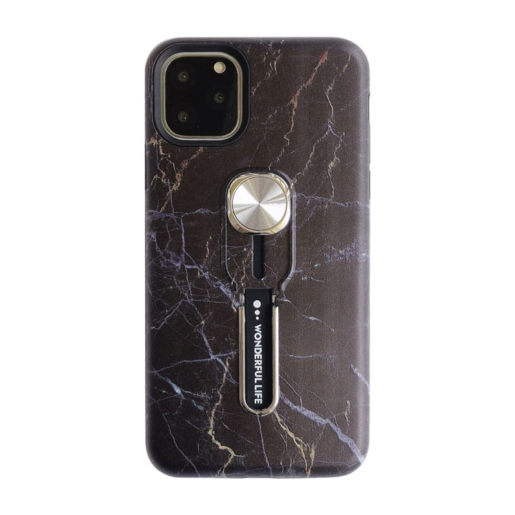 For iPhone 11 Marble Shockproof Multi-functional Invisible Ring Holder Protective Case with Vehicle Magnetic Sheet