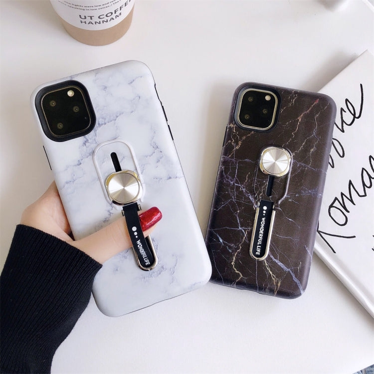 For iPhone 11 Marble Shockproof Multi-functional Invisible Ring Holder Protective Case with Vehicle Magnetic Sheet