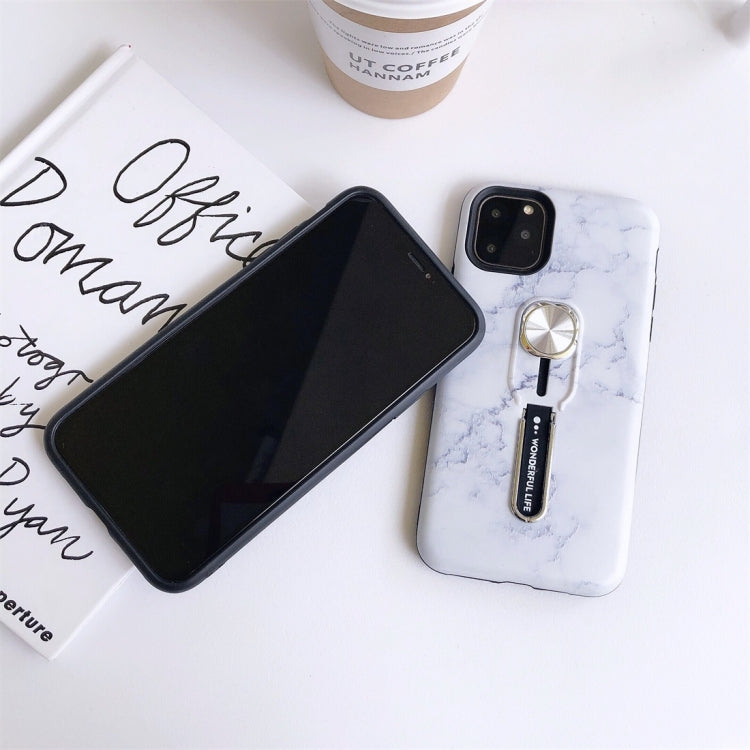 For iPhone 11 Marble Shockproof Multi-functional Invisible Ring Holder Protective Case with Vehicle Magnetic Sheet