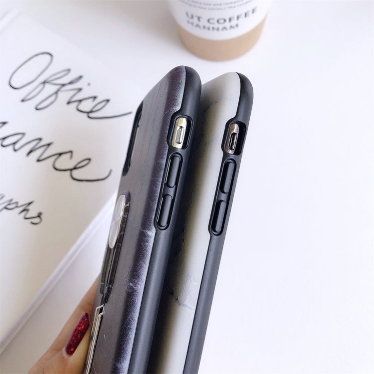 For iPhone 11 Marble Shockproof Multi-functional Invisible Ring Holder Protective Case with Vehicle Magnetic Sheet